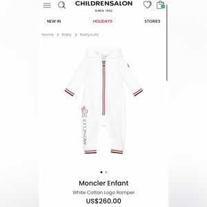 Moncler authentic baby one peice zip up with tags attached 3-6 months